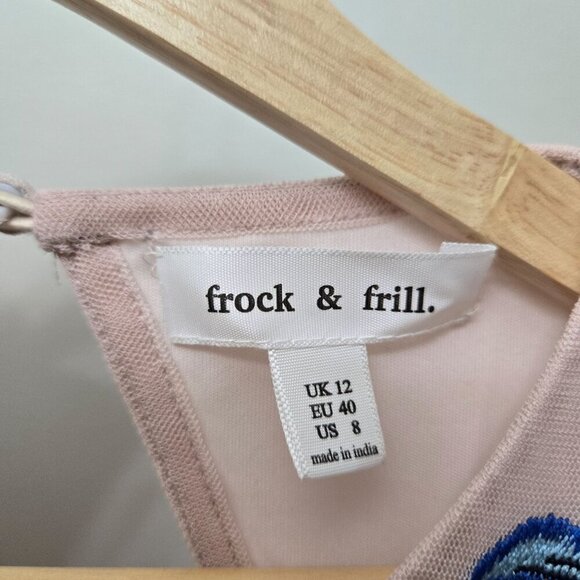 Frock & Frill Midi Dress Medium Embroidered Floral Pink Open Back Cocktail - Picture 3 of 13